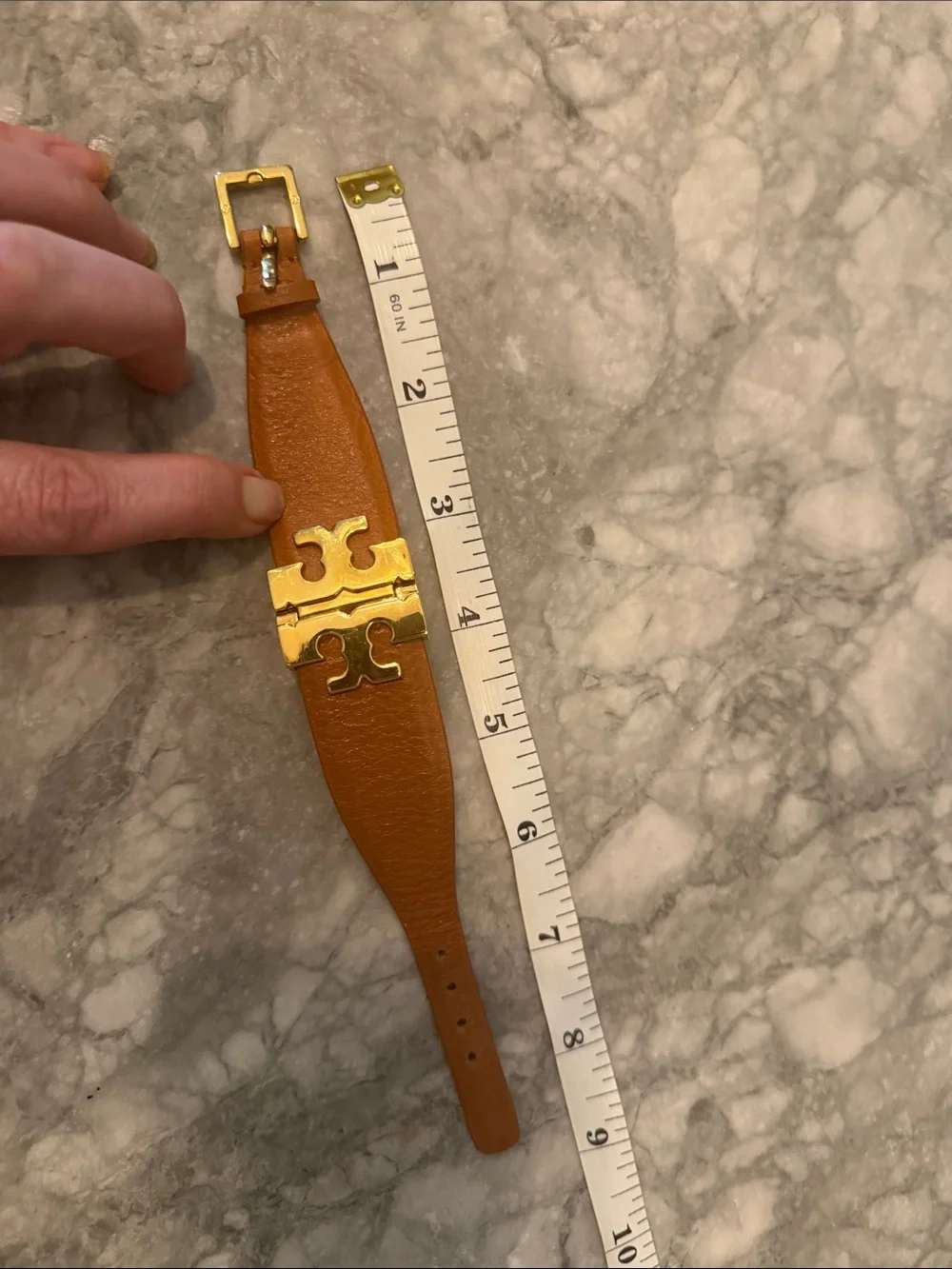 Tory Burch Tan Leather Bracelet with Gold Logo Hardware